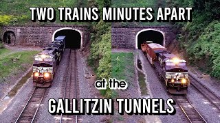 Two Trains Minutes Apart At The Gallitzin Tunnels  Gallitzin PA [upl. by Cahn]