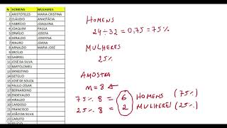 AULA 5 AMOSTRAGEM ESTRATIFICADA NO EXCEL [upl. by Marlon242]