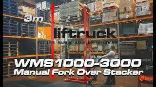 WMS10003000 Manual Fork Over Pallet Stacker  Liftruck [upl. by Yadnil493]