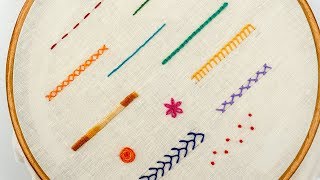 TOP 12 STITCHES IN HAND EMBROIDERY  Tutorial for Beginners [upl. by Dreda]