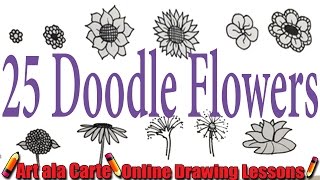 How to draw 25 doodle Flowers [upl. by Drolyag928]