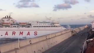 Car ferry crashes into harbour wall  Naviera Armas [upl. by Guthry905]