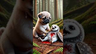 Poor owl was hurt by hunter lovely pug rescued himrescue cute animals story cuteanimals short [upl. by Eelram740]