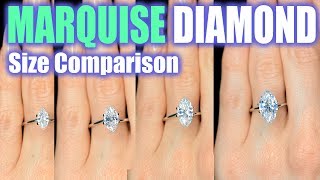 Marquise Cut Diamond Size Comparison on Hand Finger Engagement Ring Shaped 1 Carat 3 ct 33 25 15 [upl. by Dadivitan]