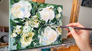 How to Paint a Peony in Acrylics Adding Foliage [upl. by Ahsinrat423]