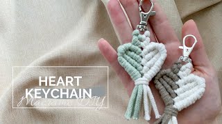 DIY Macrame Keychain TwoColor Heart Key Chain Tutorial • Makramee Herz Schlüsselanhänger [upl. by Sane]