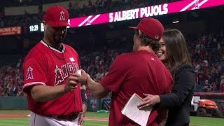 MINLAA Fan gives Pujols his 600th home run ball [upl. by Nodnorb]