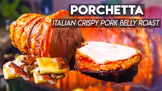 Homemade PORCHETTA  Italian Crispy Pork Belly Roast [upl. by Aikkin390]