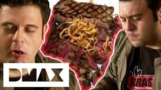 Adam Struggles To Tackle This Enormous 55 LB Stake Challenge  Man V Food [upl. by Fusuy]