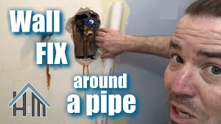 How to drywall around a pipe Fix drywall around plumbing Easy [upl. by Agrippina166]