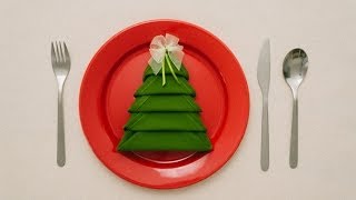 🎄 Christmas Tree Napkin Folding Tutorial  HOW TO  Handimania DIY [upl. by Norvell]