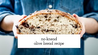 Crusty and Rustic No Knead Olive Bread Recipe [upl. by Eizzik]