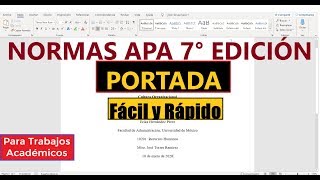 ELABORA UNA PORTADA EN WORD FÁCILMENTE SEGÚN NORMAS APA SÉPTIMA EDICIÓN 7ma  TRABAJOS ACADÉMICOS [upl. by Yddur]