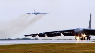 Twelve B52 Nuclear Bombers Depart Minot Air Force Base [upl. by Nanreit567]