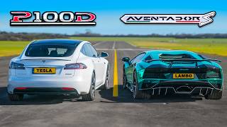 Lamborghini Aventador S v Tesla Model S P100D  DRAG RACE ROLLING RACE amp BRAKE TEST [upl. by Edd]