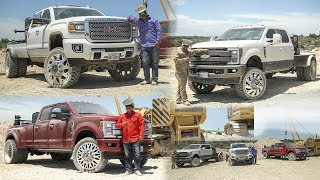 How 3 Lifted Welding Rigs work Pipeline in West Texas Oilfield F350 with Custom bed on 26s More [upl. by Karleen898]