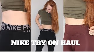 TRYING ON NEW NIKE LEGGINGS  Review [upl. by Erialc]