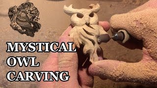 WOOD CARVING  WOODEN OWL PENDANT  MYSTICAL OWL CARVING [upl. by Navlys]