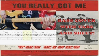 The Kinks  You Really Got Me BASS COVER In Standard Tuning with TABS and SHEET EASY VERSION [upl. by Amorete694]