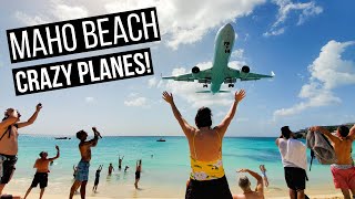 Maho Beach  Low Plane Landings and Crazy Jet Blasts in St Maarten [upl. by Aseretairam63]