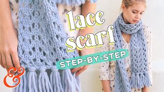 How to Knit a Chunky LACE SCARF for Beginners [upl. by Naginnarb]