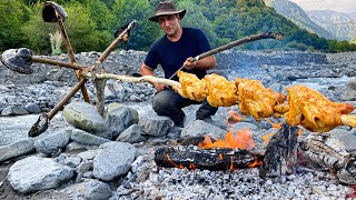 I made a Water Skewer from Mushrooms Crispy Chicken Next to A Beautiful River [upl. by Meek438]