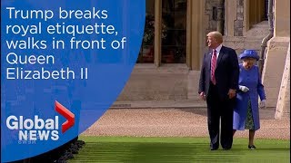 Trump breaks royal etiquette walks in front of Queen [upl. by Akeylah]