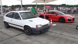 730HP Opel Kadett Audi Killer vs Audi R8 V10 Plus [upl. by Willabella]