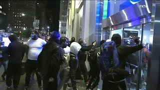 George Floyd protests Fires set windows smashed stores looted in NYC after Day 4 [upl. by Ynnaffit]