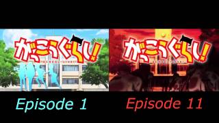 Gakkou Gurashi Episode 1 and 11 Opening Comparison [upl. by Eenerb]