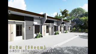 Project 1  4UNIT BUNGALOW APARTMENT  2BEDROOM  SMALL HOUSE DESIGN on 10x20m 200sqm LOT [upl. by Rutan]