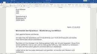 Beschwerdebrief B2 über Sprachkurs schreiben  B2 Brief schreiben Prüfung in Deutsch [upl. by Ahsinut]