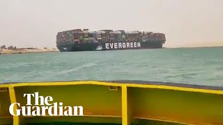 Suez canal blocked after container ship runs aground [upl. by Kopple]