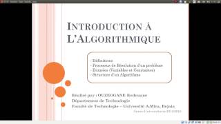 Cours 01  Introduction à lAlgorithmique [upl. by Lupe]