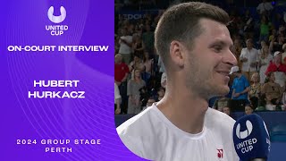 Hubert Hurkacz On Court Interview  United Cup 2024 [upl. by Akeylah]